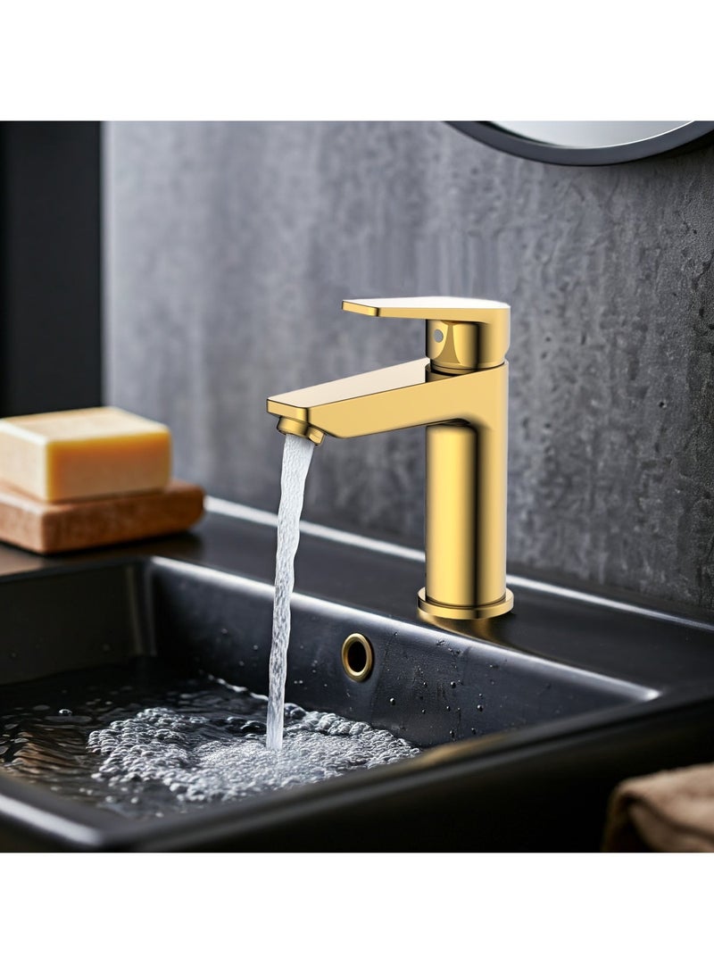 HESANIT Logic Single Lever Basin Mixer with Pop-Up Waste, Premium Gold Finish, Water Saving Faucet - Image 2